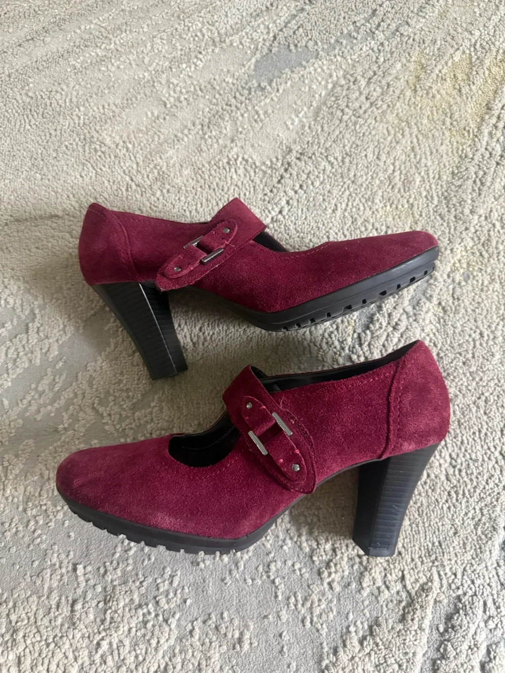 AEROSOLES Wine Burgundy Suede Mary Jane Heels comfort pumps 10